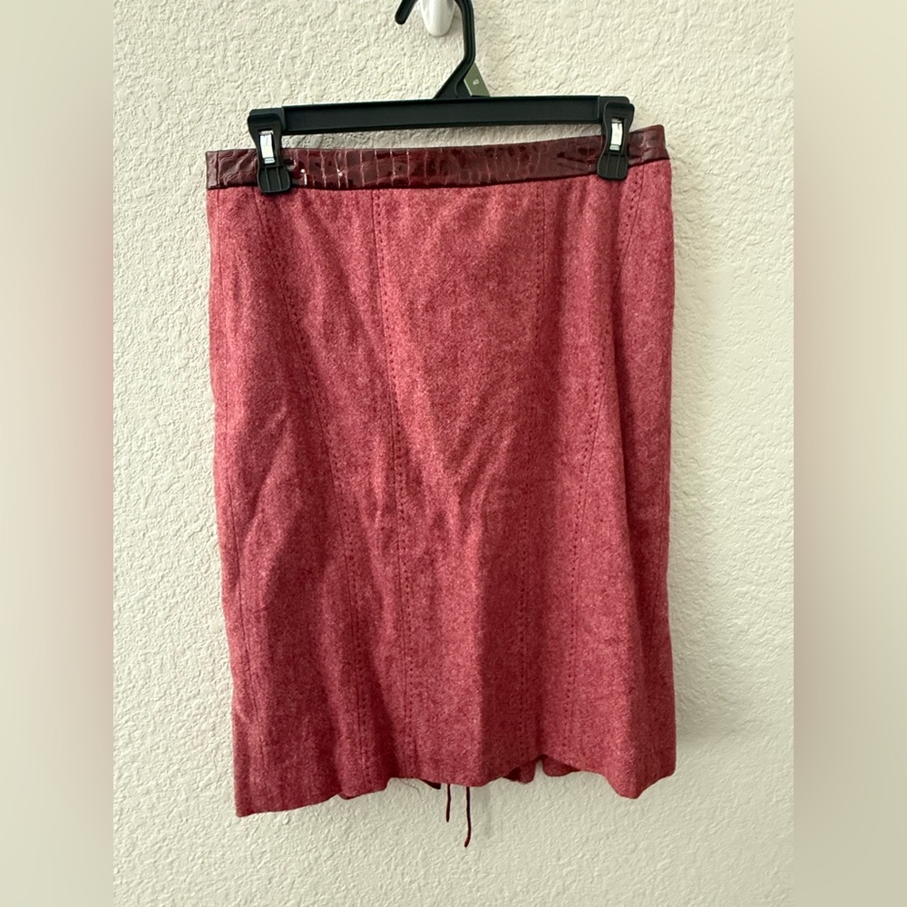 bebe Red Pencil Skirt with Textured Waistband Lace Up back S 6